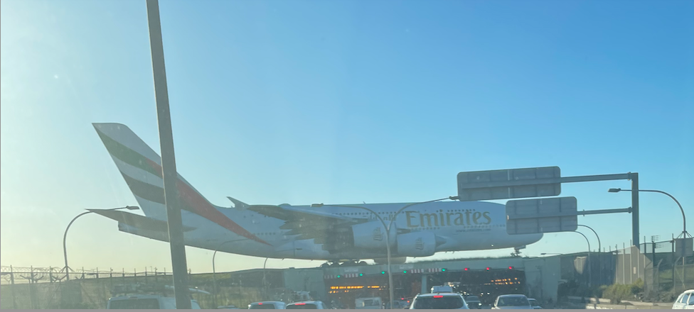 A380 plane on the runway getting ready for takeoff.